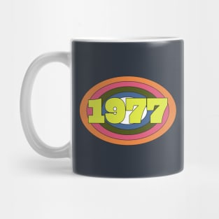 Yellow Year 1977 Rainbow Ellipse Vintage Typography Mug